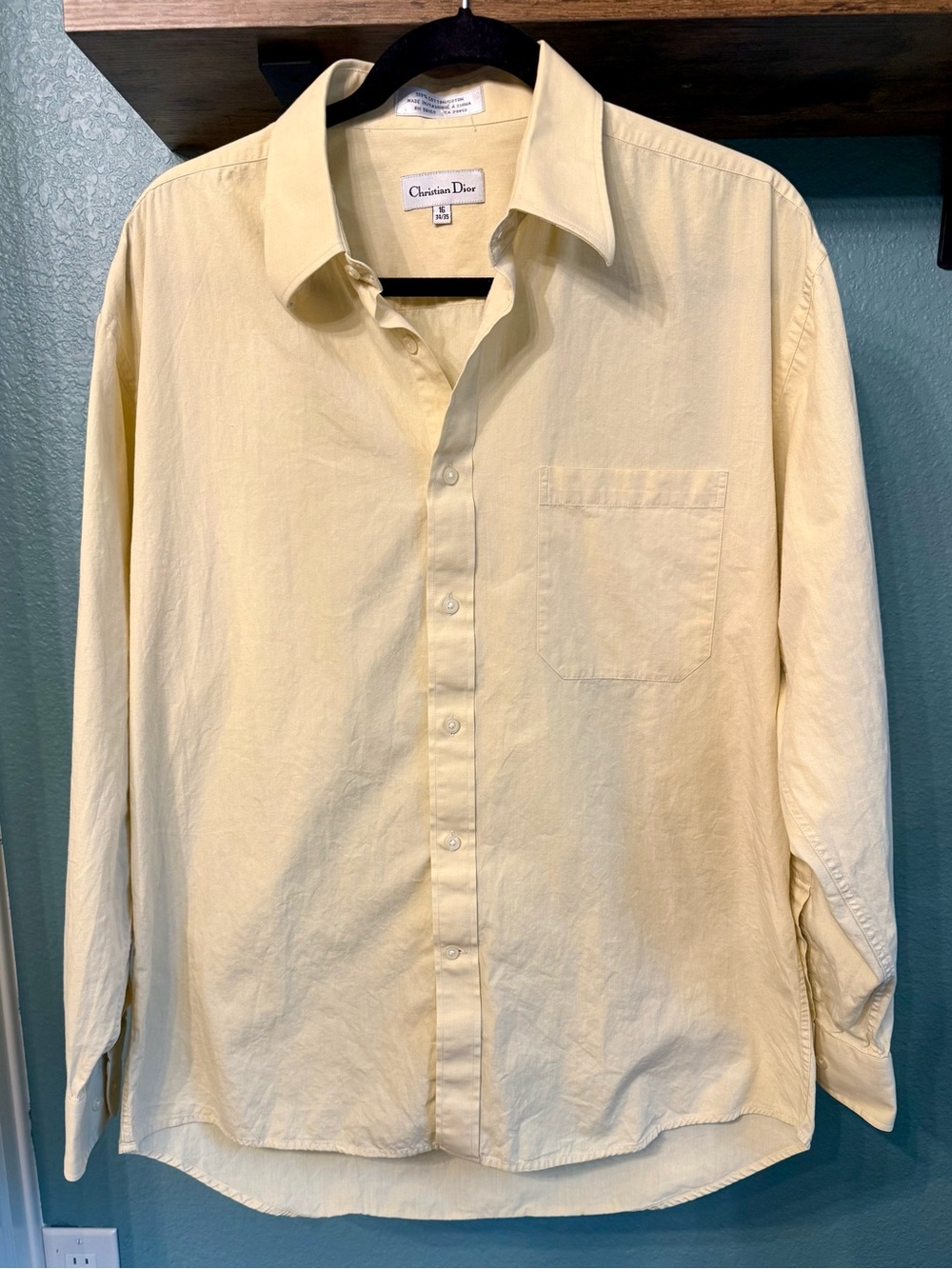 Vintage 90s Christian Dior Button Down Shirt Pale/Butter Yellow Luxury Menswear